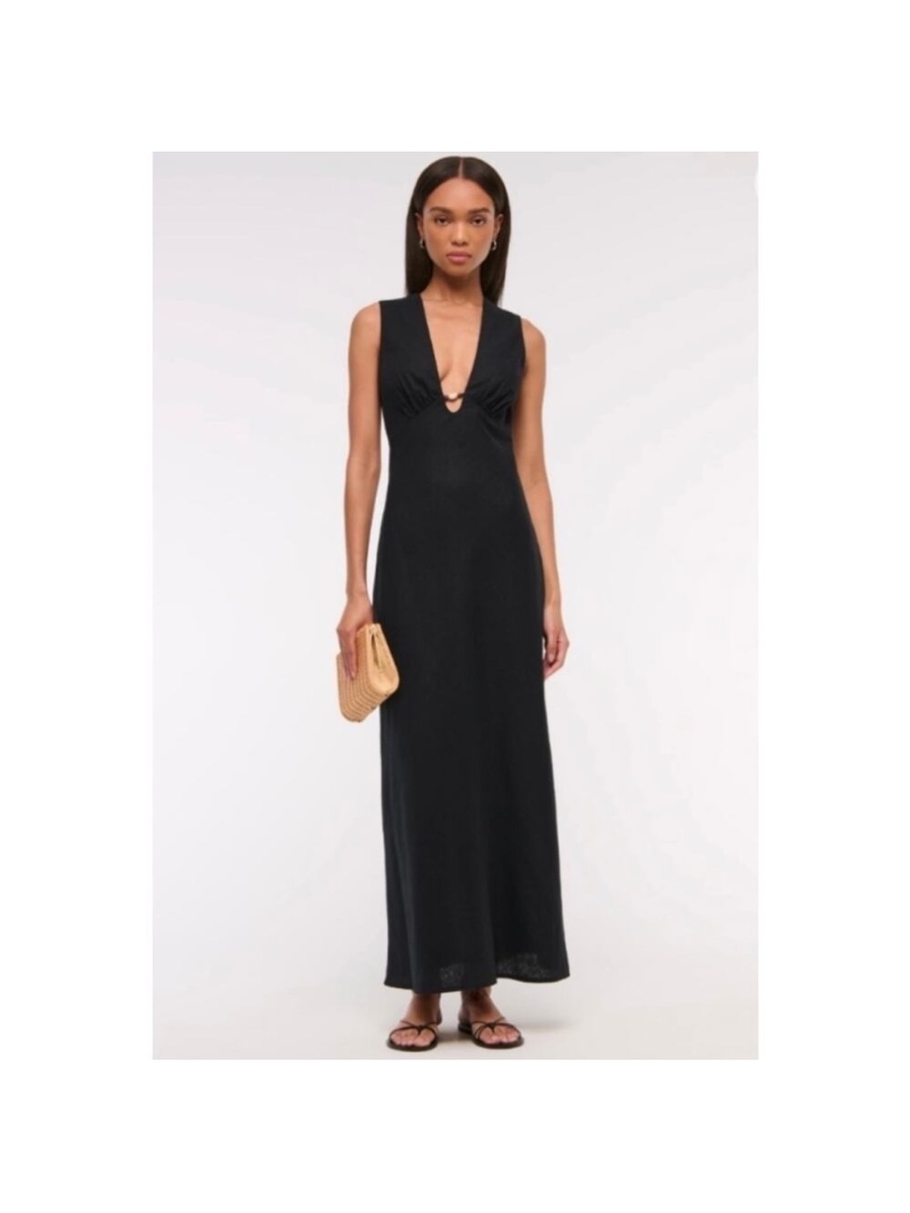 Abercrombie & Fitch Black Sleeveless Linen Bead Dress
